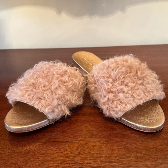 Loeffler Randall Domino Shearling Sheep Fur Slide Sandal - Pink / Rose Gold - Picture 12 of 16
